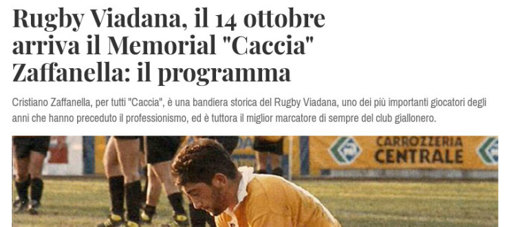 Rugby Viadana, il 14 ottobre arriva il Memorial "Caccia" Zaffanella: il programma