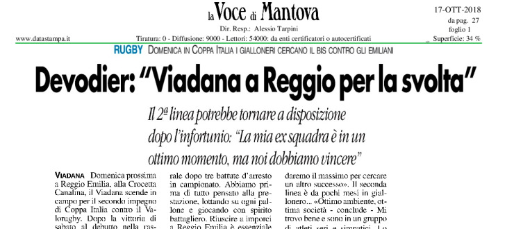 Devodier: "Viadana a Reggio per la svolta"