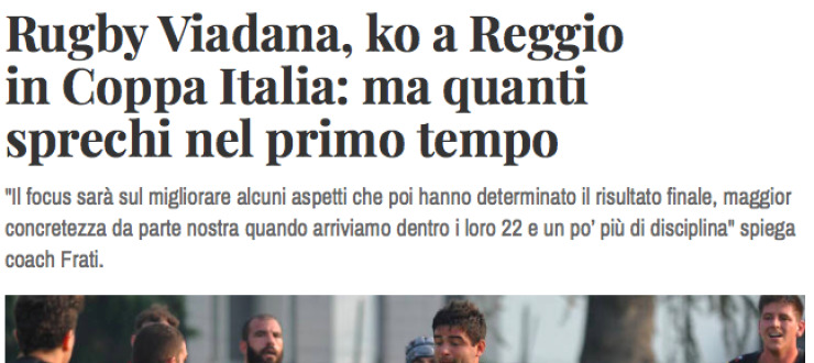 Rugby Viadana, ko a Reggio  in Coppa Italia: ma quanti  sprechi nel primo tempo