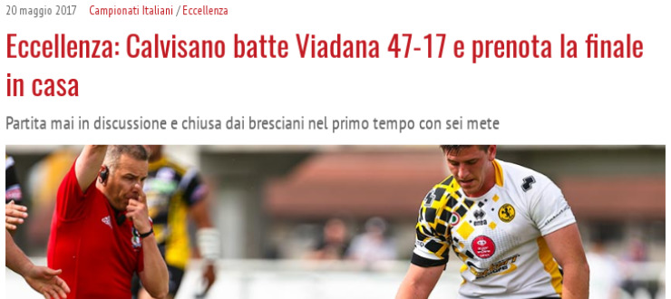 Eccellenza: Calvisano batte Viadana 47-17 e prenota la finale in casa